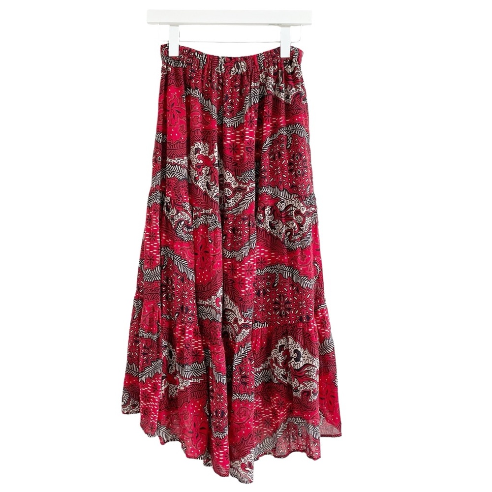 XiRENA Iris Midi Skirt Fire Red Size XS Colorful Cotton Tiered Coastal Bohemian - Picture 3 of 9